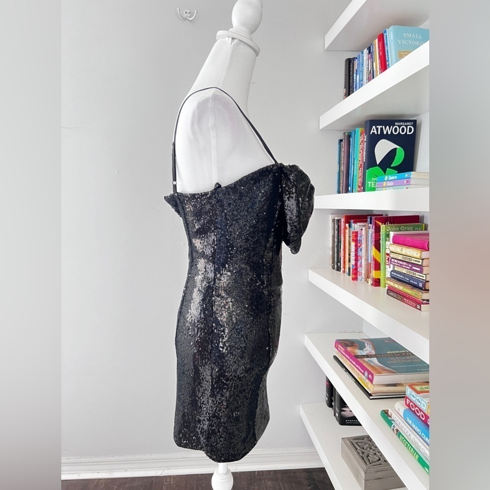 Torn by Ronny Kobo Black Sequin Bow Strapless Mini Dress size small - Picture 8 of 14